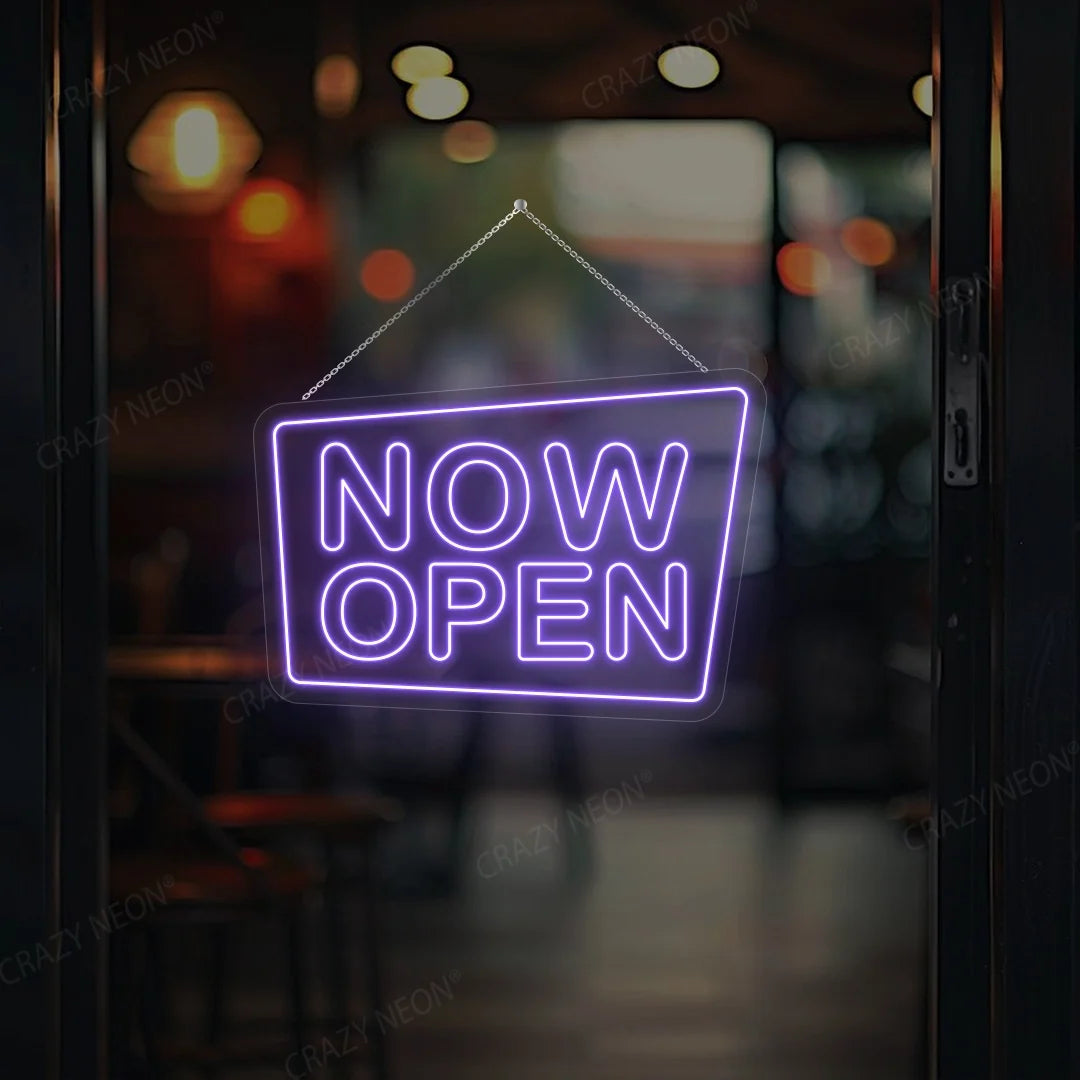 Now Open LED sign, vibrant business neon light, ready to hang, image 13 of 16.