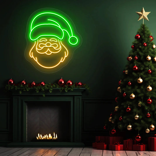 Festive Furry Santa Face Neon Sign