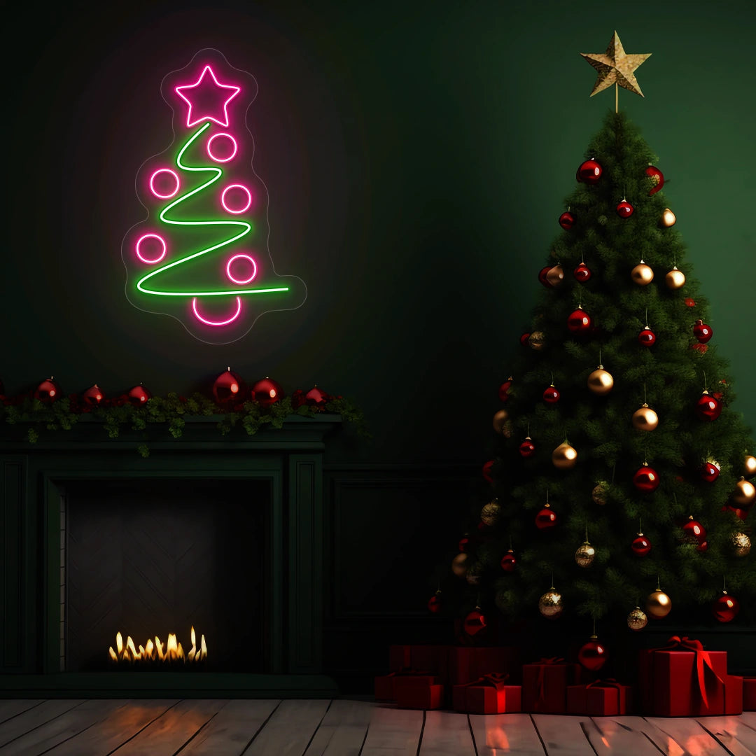Star Top Spiral Tree Neon Sign