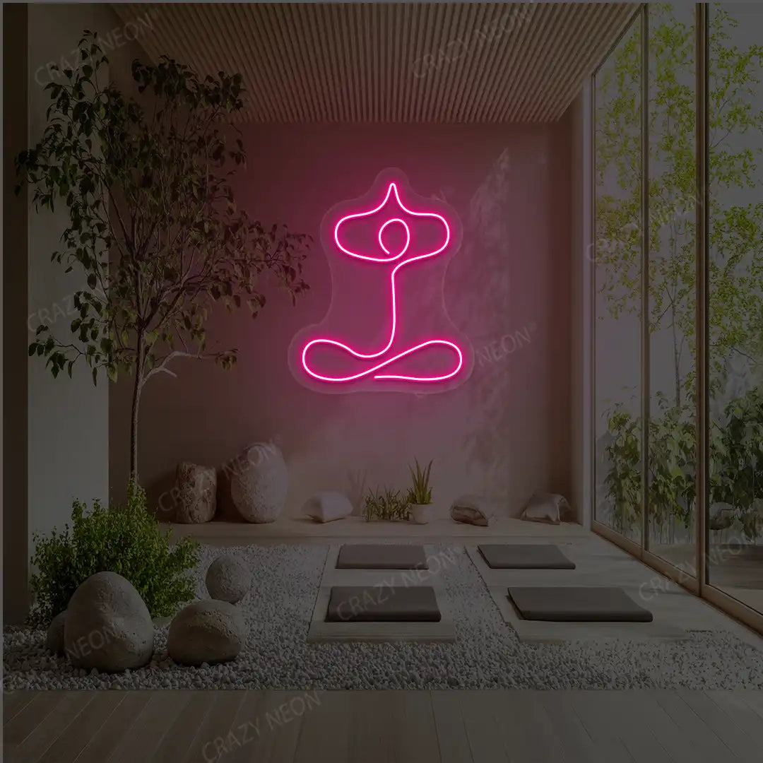 Sukhasana With Arms Raised Contour Yoga Neon Sign