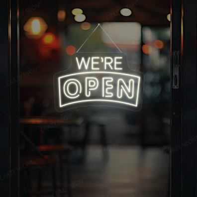 Arc Shape We're Open Neon Sign