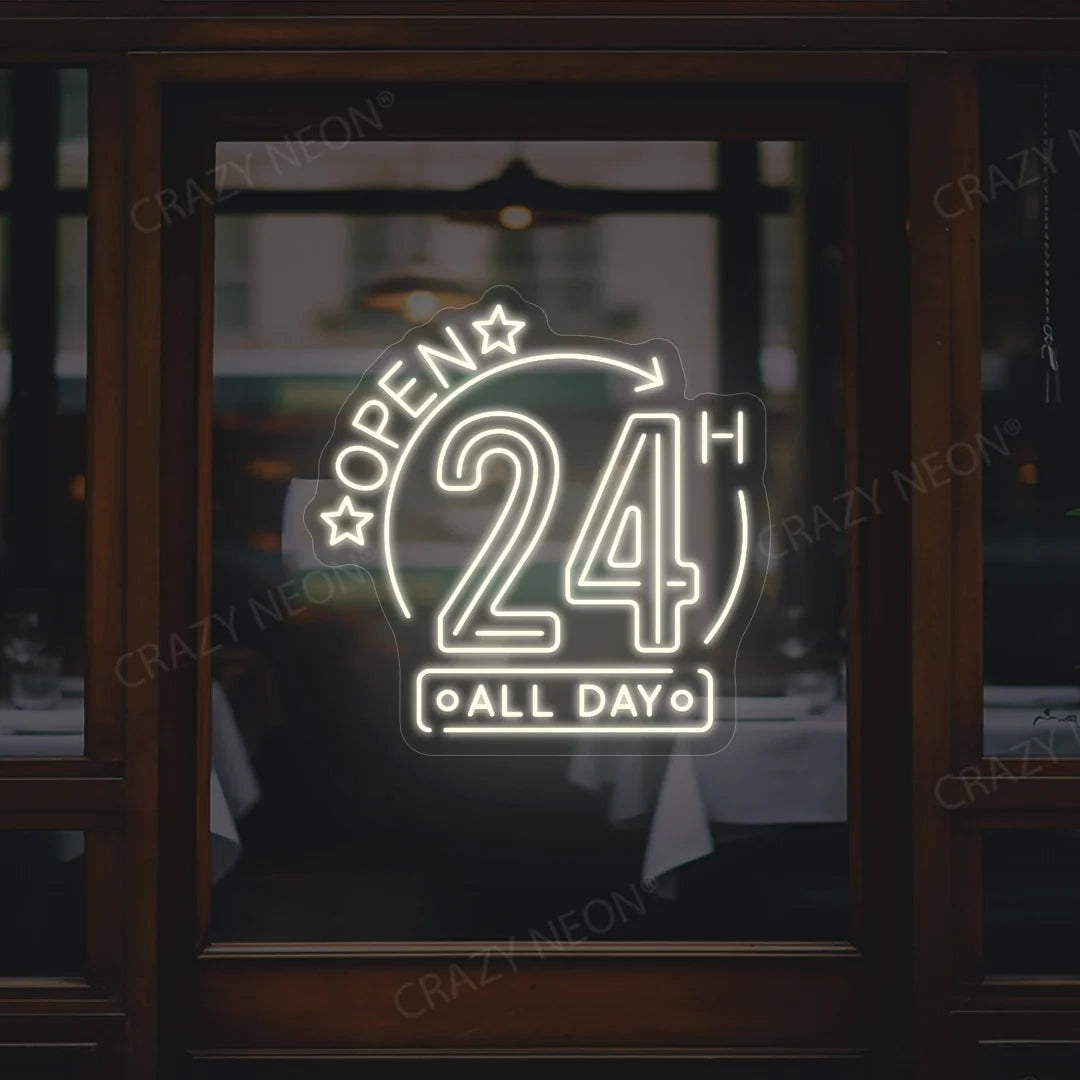 Neon sign displaying "24/7 OPEN" in bright LED light, perfect for businesses, image 11 of 16.