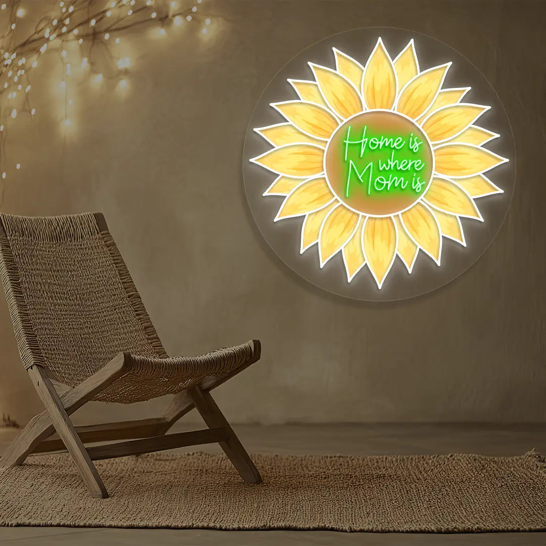 Home Is Where Mom Is Sunflower Neon Artwork Sign