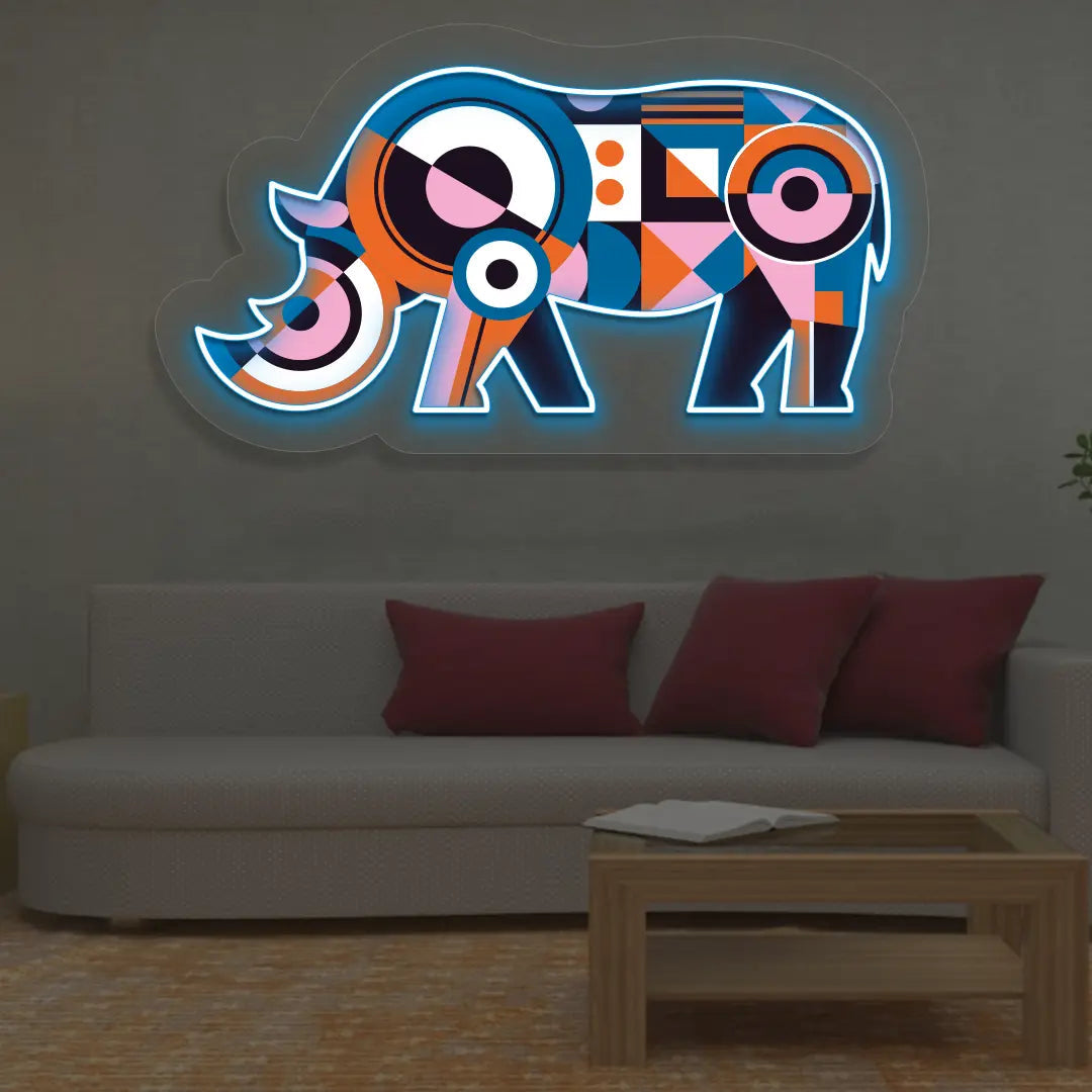 Geometric Rhino Abstract Neon Artwork Sign