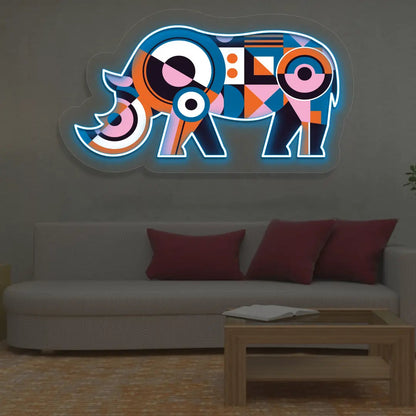 Geometric Rhino Abstract Neon Artwork Sign