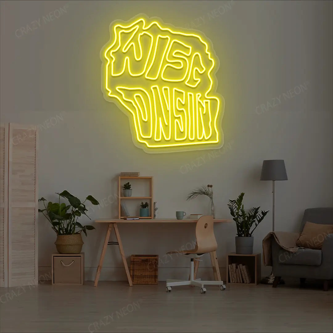 WISCONSIN Map Neon Sign