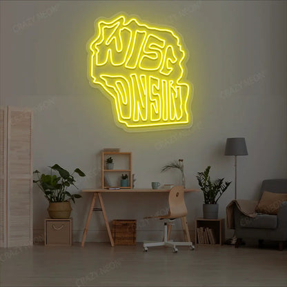WISCONSIN Map Neon Sign