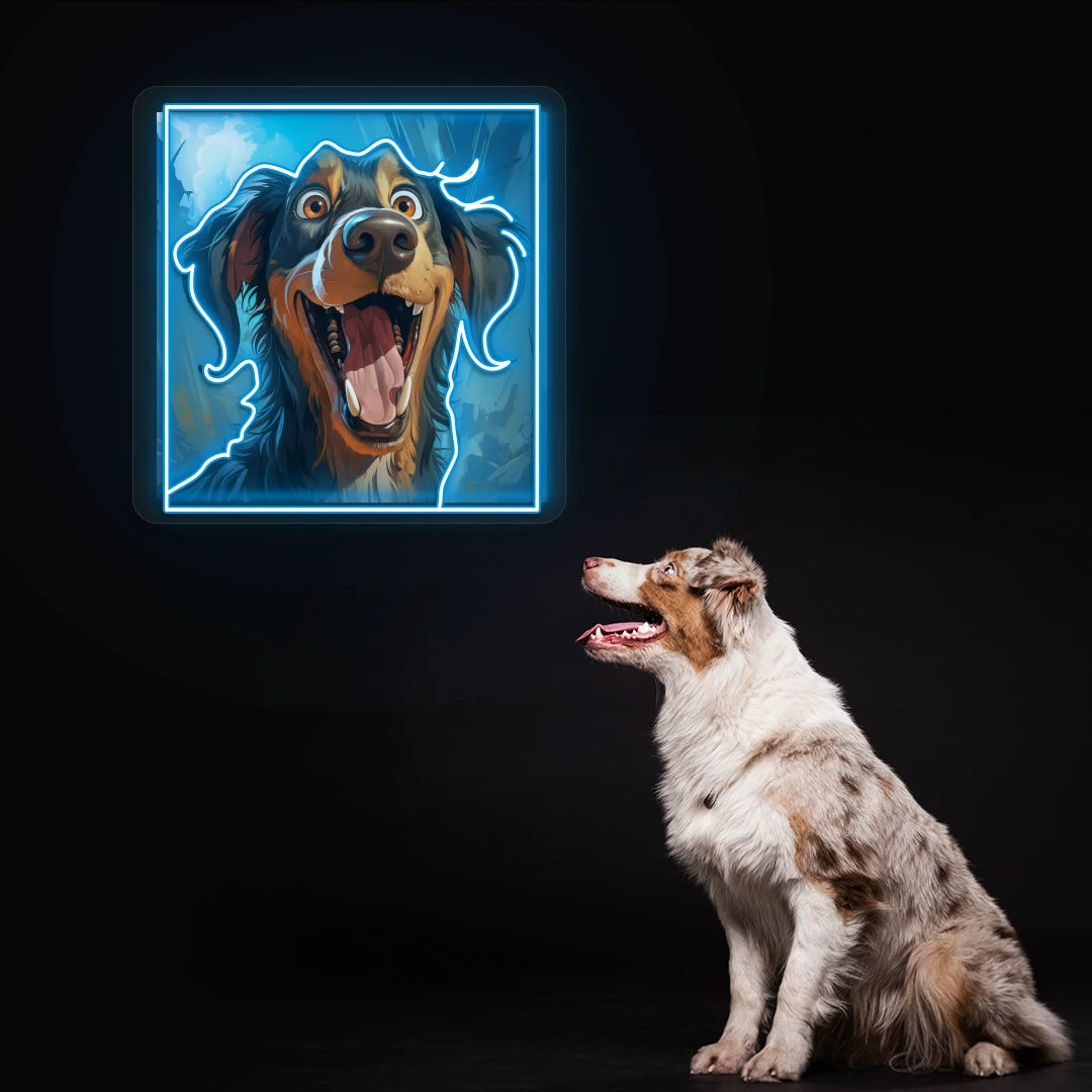 Happy Australian Shepherd Portrait Neon Artwork Sign