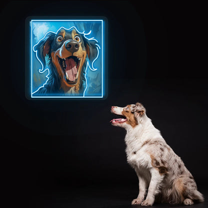 Happy Australian Shepherd Portrait Neon Artwork Sign