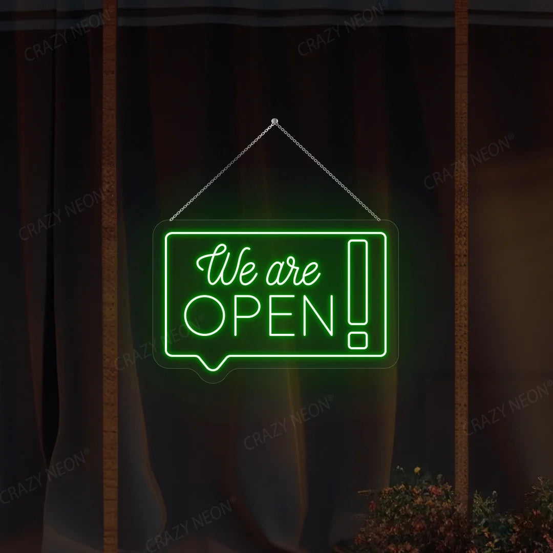 Open Chat Box LED Sign, modern business decor, blue light, sleek design, office, store, cafe. Image 12 of 16.