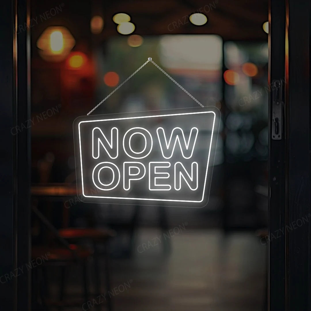 Now Open LED sign, vibrant neon light for businesses, shop window display. Image 12 of 16.