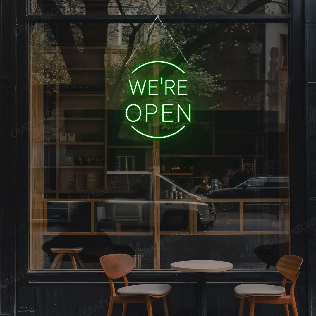 Open LED neon sign for business, bright light decor. Image 13 of 16.