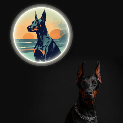 Twin Sunset Beach Doberman Neon Artwork Sign