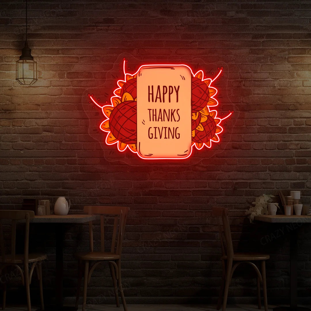Happy Thanksgiving Sunflower Neon Sign