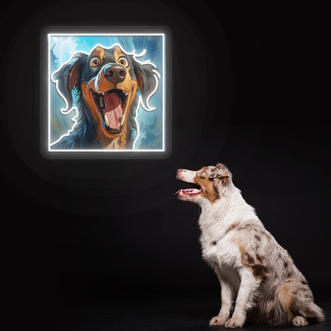 Happy Australian Shepherd Portrait Neon Artwork Sign