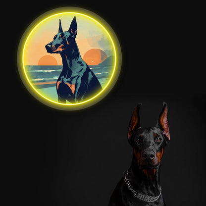 Twin Sunset Beach Doberman Neon Artwork Sign