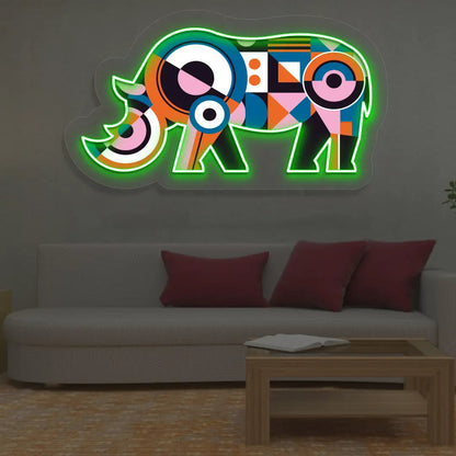 Geometric Rhino Abstract Neon Artwork Sign