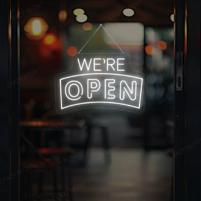 Arc Shape We're Open Neon Sign