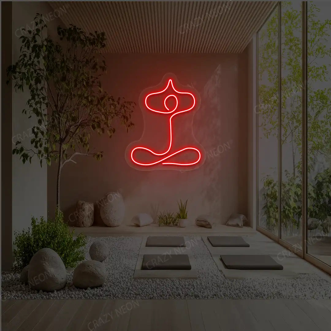 Sukhasana With Arms Raised Contour Yoga Neon Sign