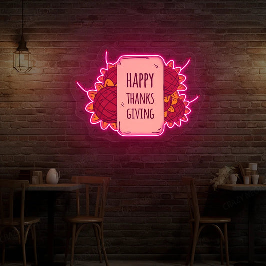 Happy Thanksgiving Sunflower Neon Sign