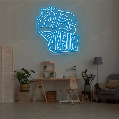 WISCONSIN Map Neon Sign