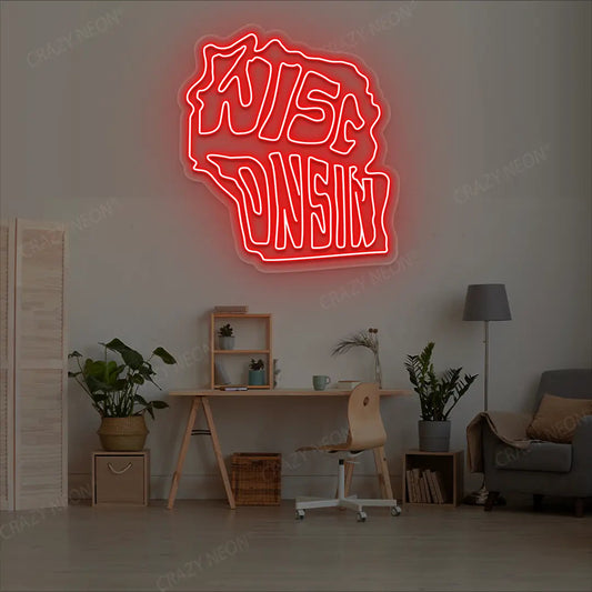 WISCONSIN Map Neon Sign