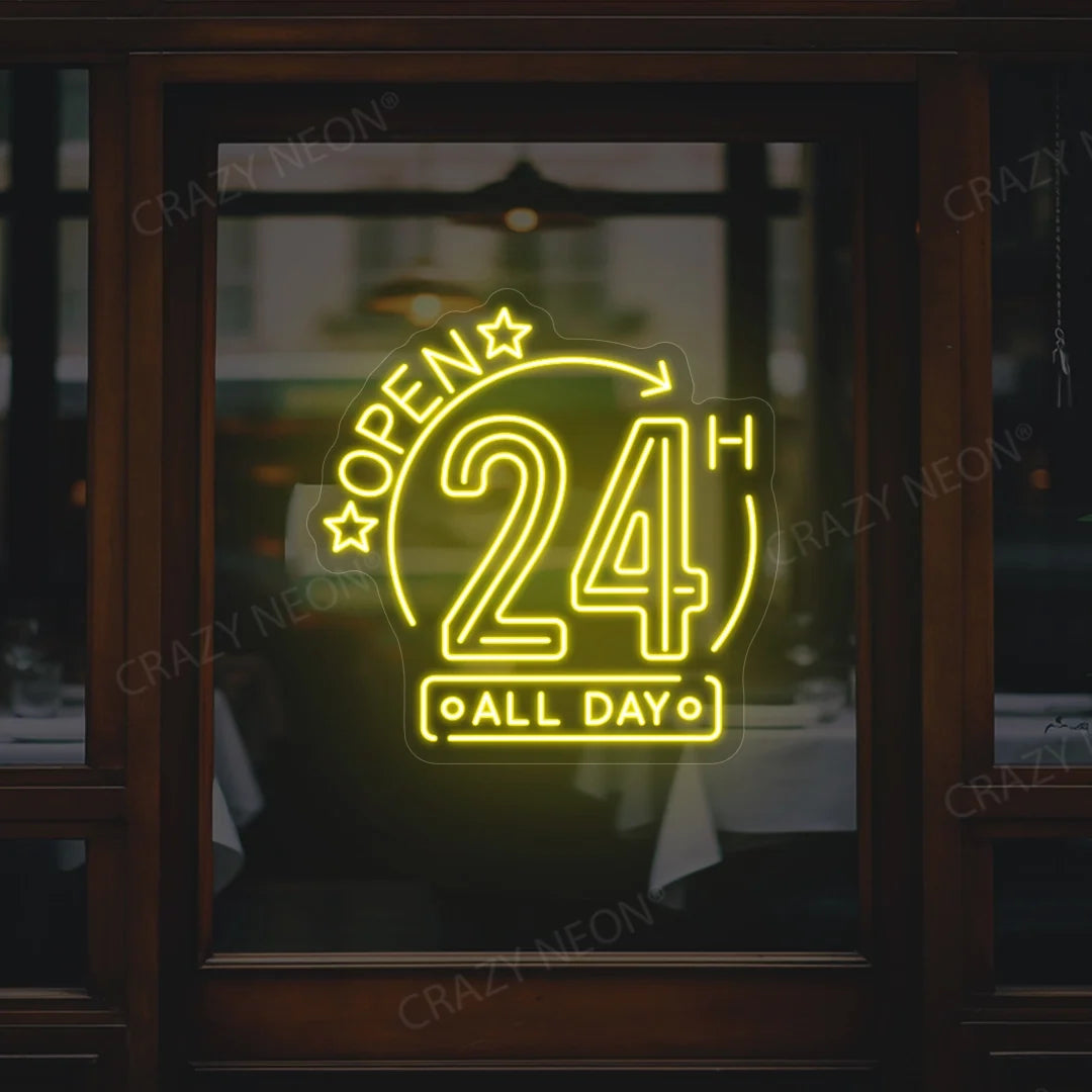 24/7 Open LED neon sign for businesses, bright and energy-efficient. Image 9 of 16.