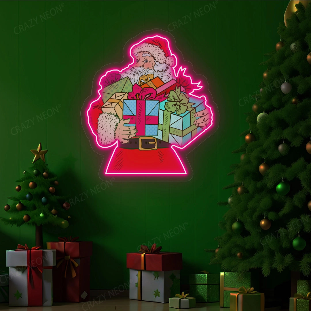 Santa Claus With Gift Neon Artwork Sign