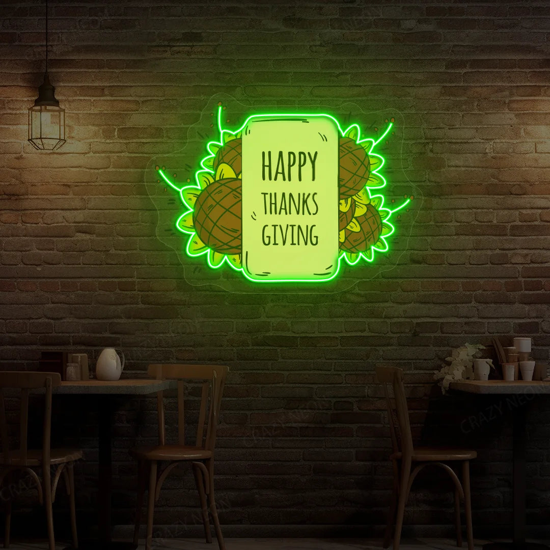 Happy Thanksgiving Sunflower Neon Sign