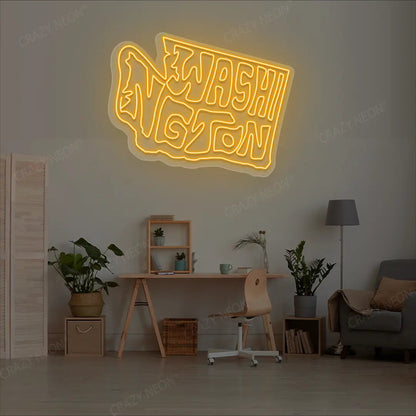 WASHINGTON Map Neon Sign