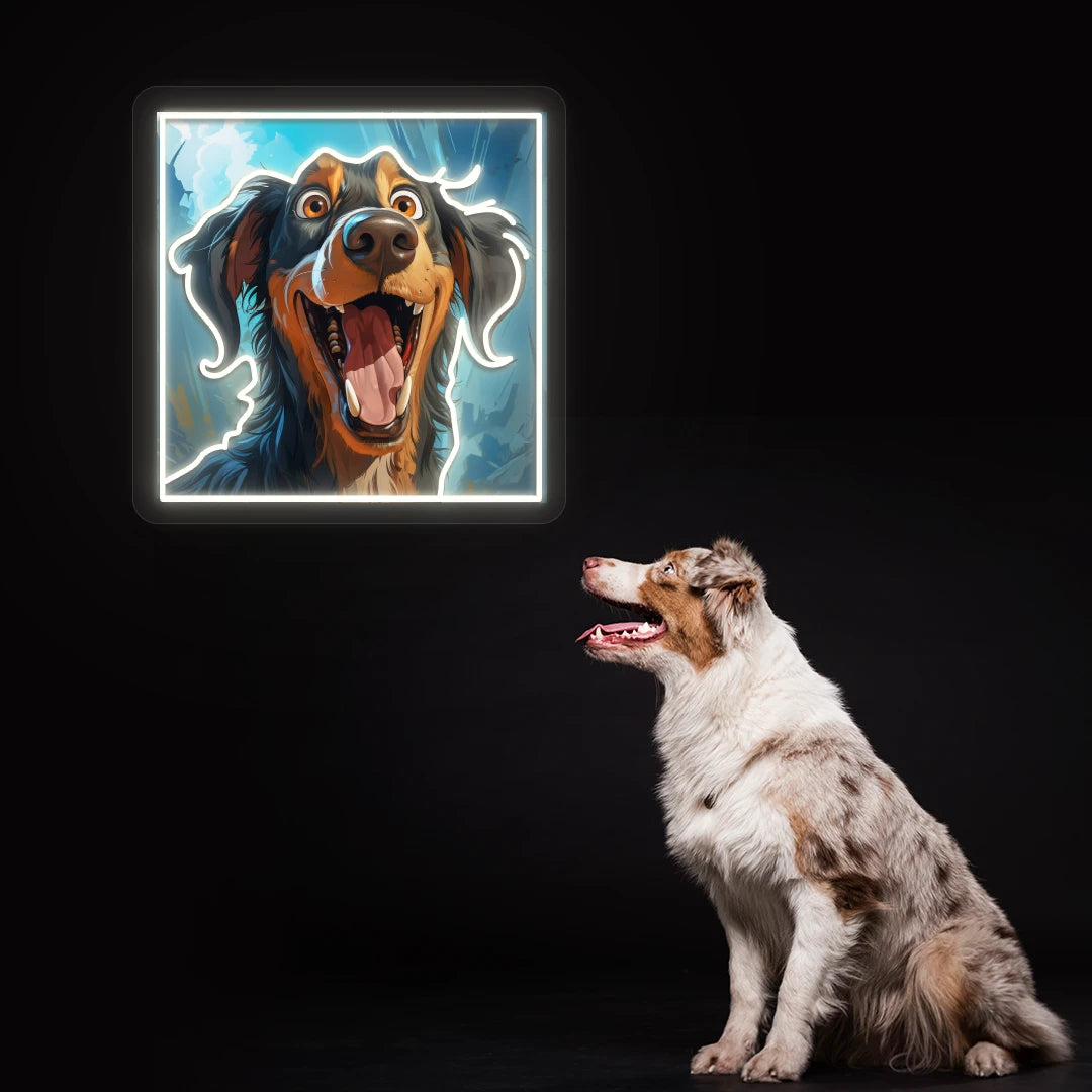 Happy Australian Shepherd Portrait Neon Artwork Sign