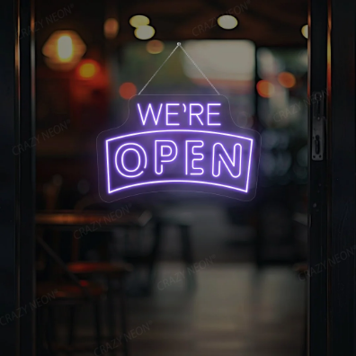 Arc Shape We're Open Neon Sign