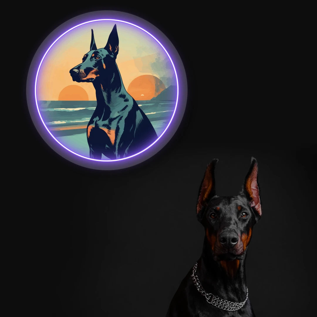 Twin Sunset Beach Doberman Neon Artwork Sign