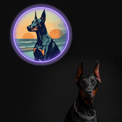Twin Sunset Beach Doberman Neon Artwork Sign