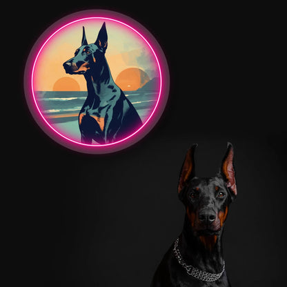 Twin Sunset Beach Doberman Neon Artwork Sign