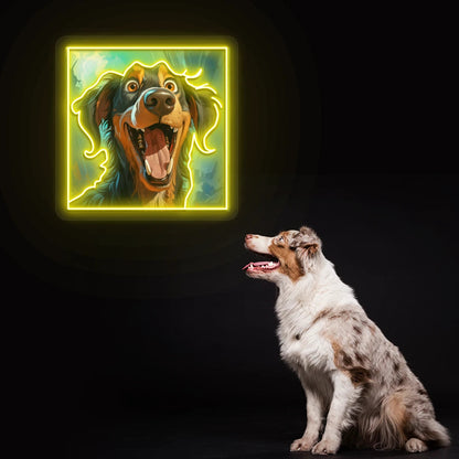 Happy Australian Shepherd Portrait Neon Artwork Sign