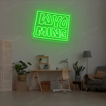 WYOMING Map Neon Sign