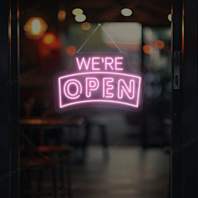 Arc Shape We're Open Neon Sign