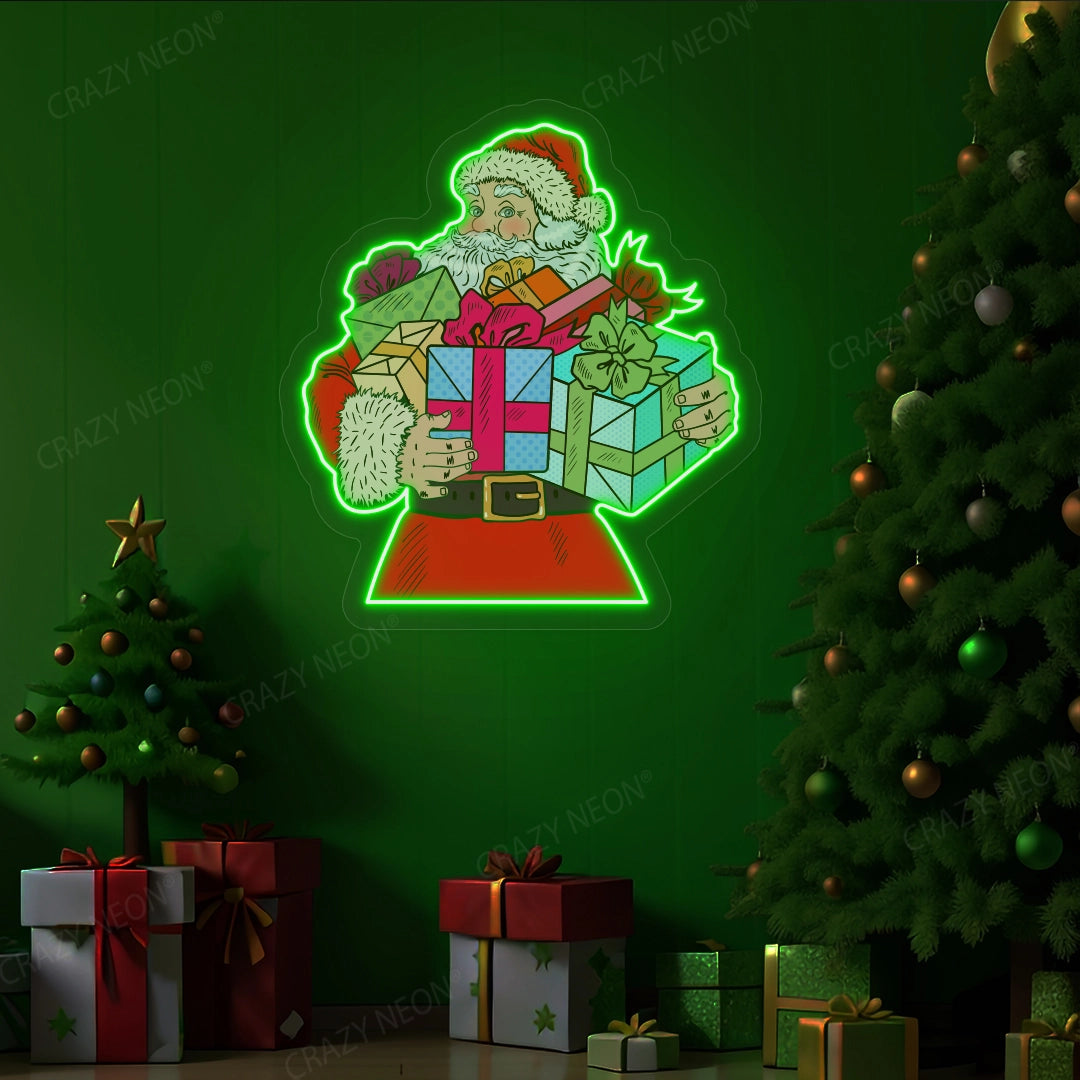 Santa Claus With Gift Neon Artwork Sign