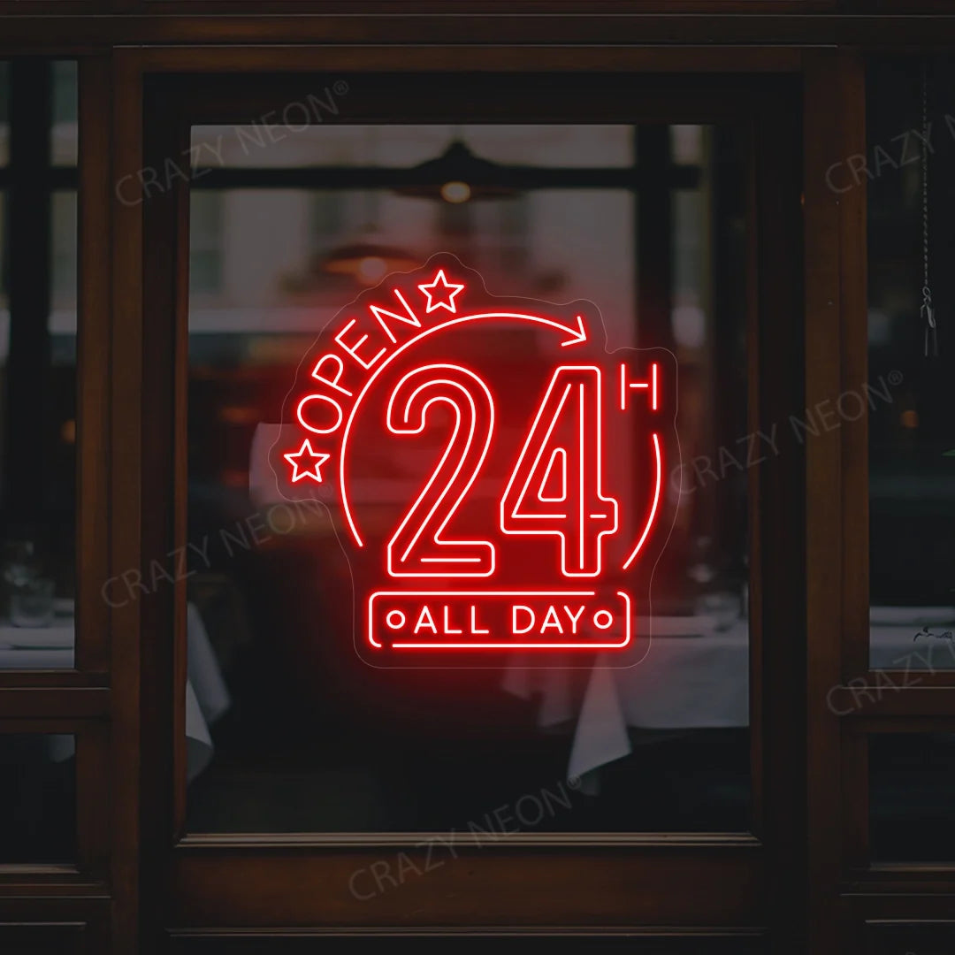 24/7 Open Neon Sign LED Light for Business, illuminated, vibrant, image 2 of 16.