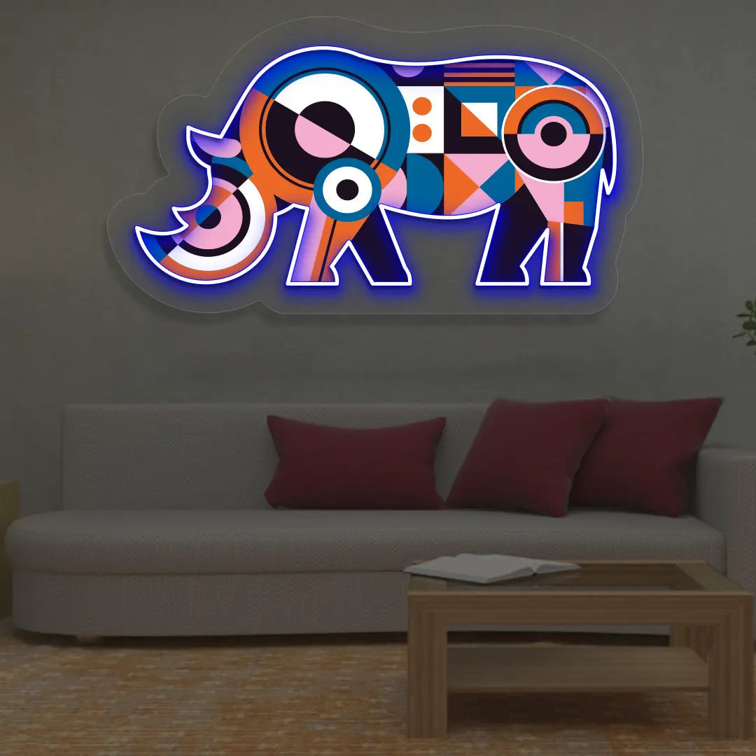 Geometric Rhino Abstract Neon Artwork Sign