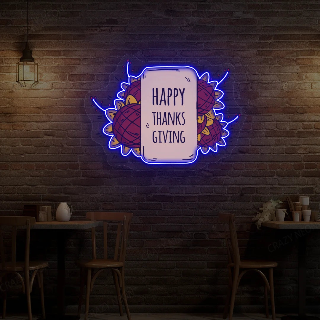 Happy Thanksgiving Sunflower Neon Sign