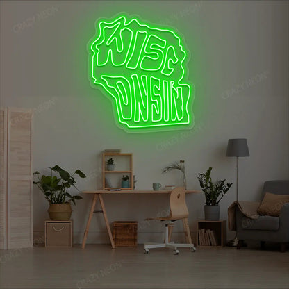 WISCONSIN Map Neon Sign
