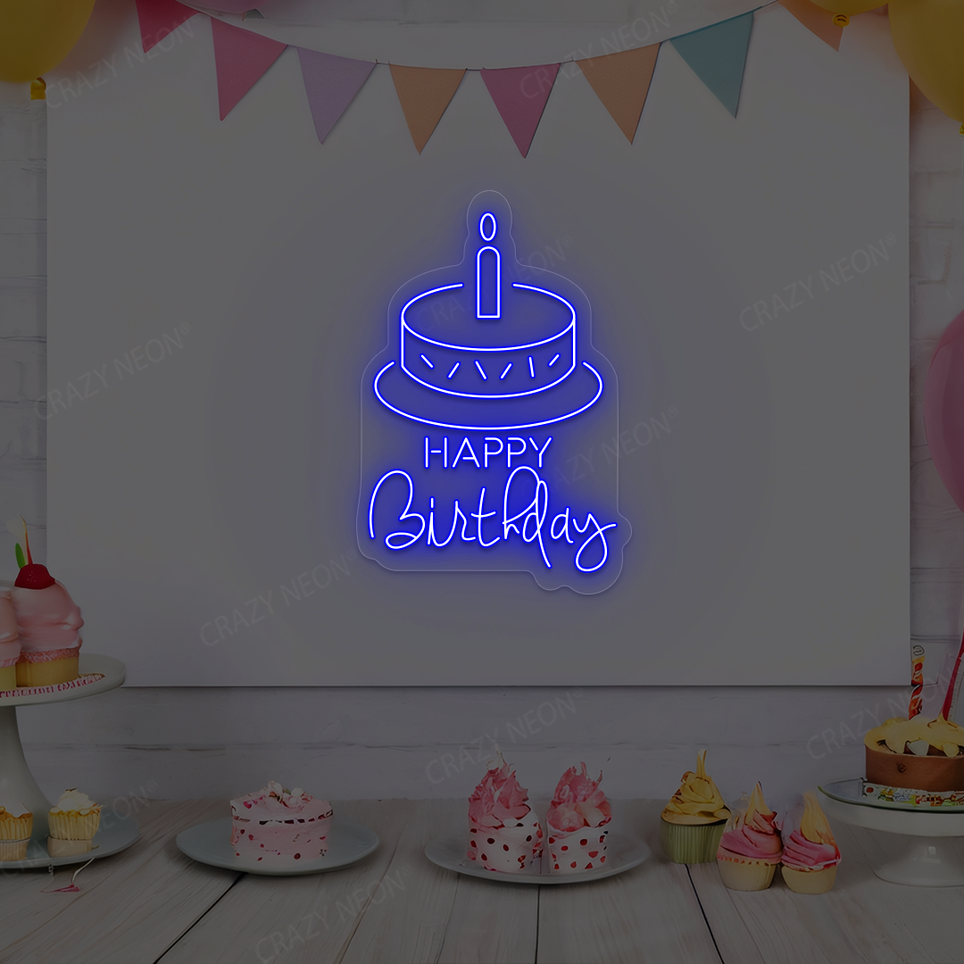 Happy Birthday With Cake Neon Sign