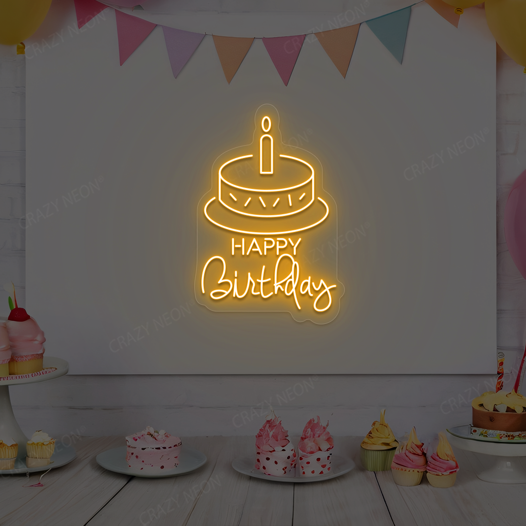 Happy Birthday With Cake Neon Sign