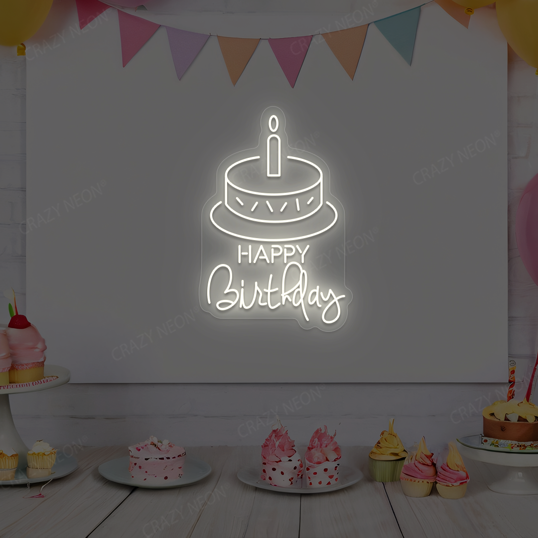 Happy Birthday With Cake Neon Sign