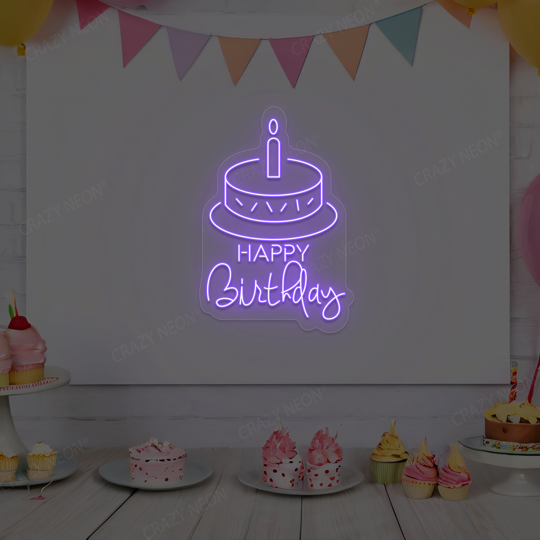 Happy Birthday With Cake Neon Sign