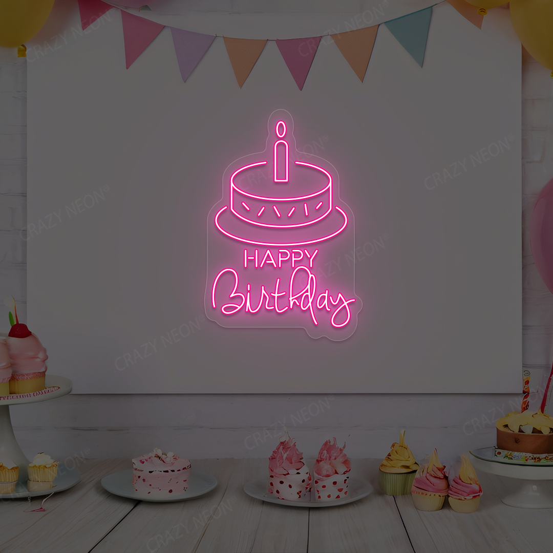 Happy Birthday With Cake Neon Sign