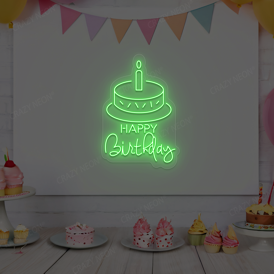 Happy Birthday With Cake Neon Sign