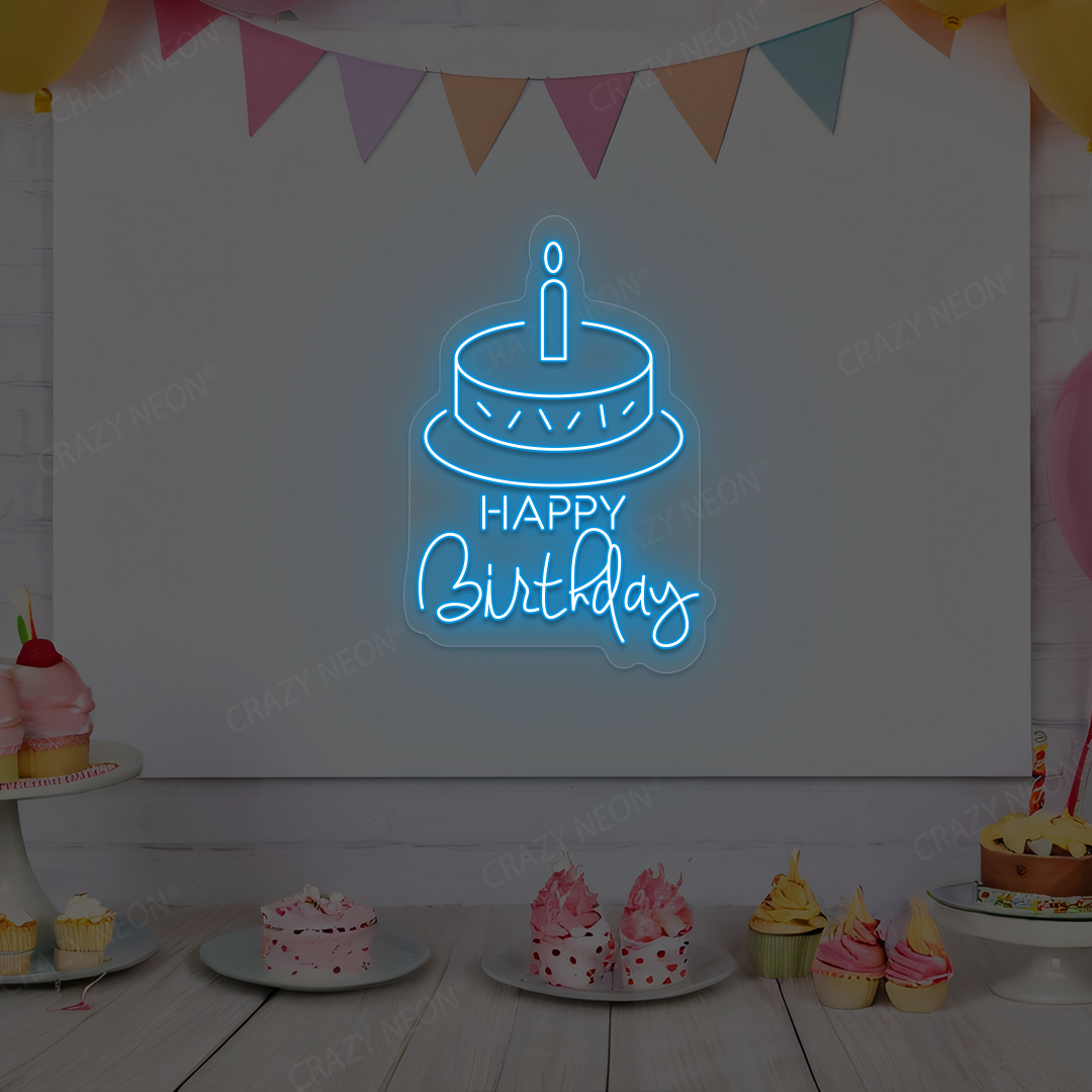 Happy Birthday With Cake Neon Sign